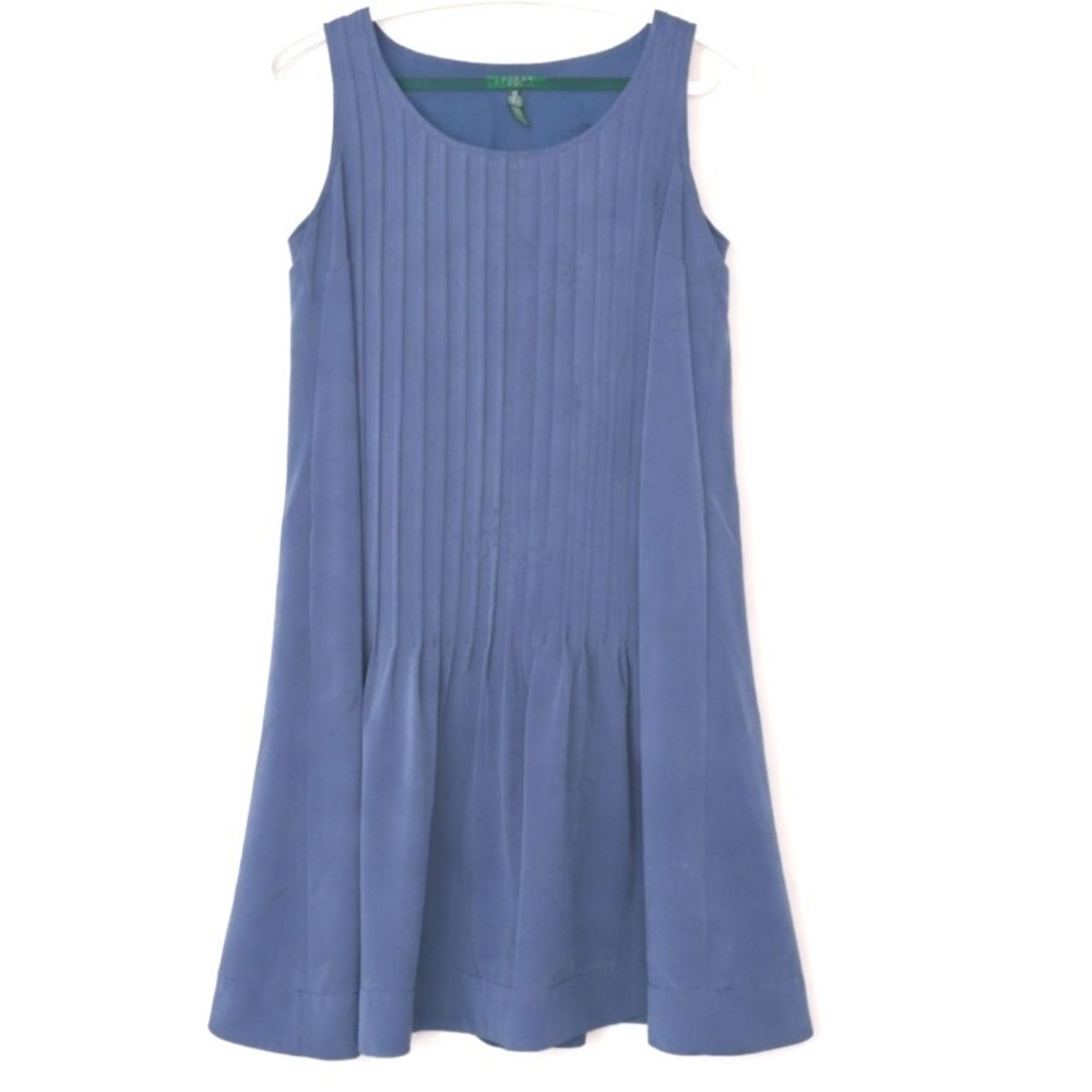 Lauren Ralph Lauren Blue Pleated Drop Waist Sleeveless‎ Shift Dress Size 10